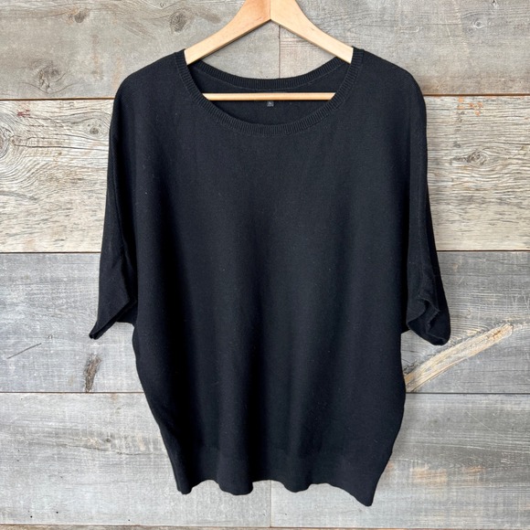 Quince Lightweight Cotton Cashmere Link Stitch Dolman Sweater L Black Drape - Picture 3 of 12